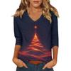 Women's Casual Fashionable Sexy Comfortable V-Neck Christmas Three-Quarter Sleeve Top