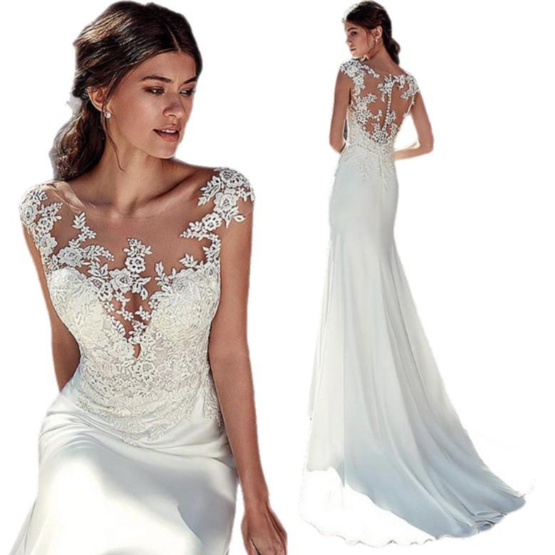 Wedding Dress High-end Spring and Summer New One-word Shoulder Long-sleeved Wedding Dress Fish Tail Water-soluble Lace Trailing Wedding Dress