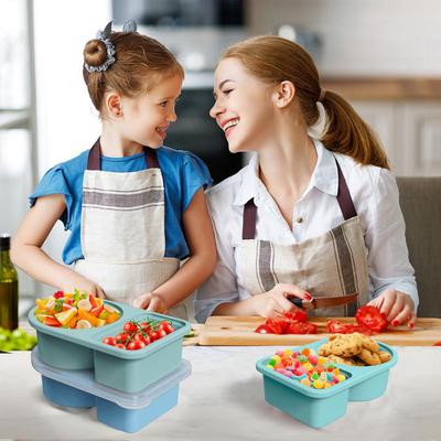 Silicone Dual Compartment Sauce Container Portable Food-Grade Condiment Dipping Box with Lid Leak Proof