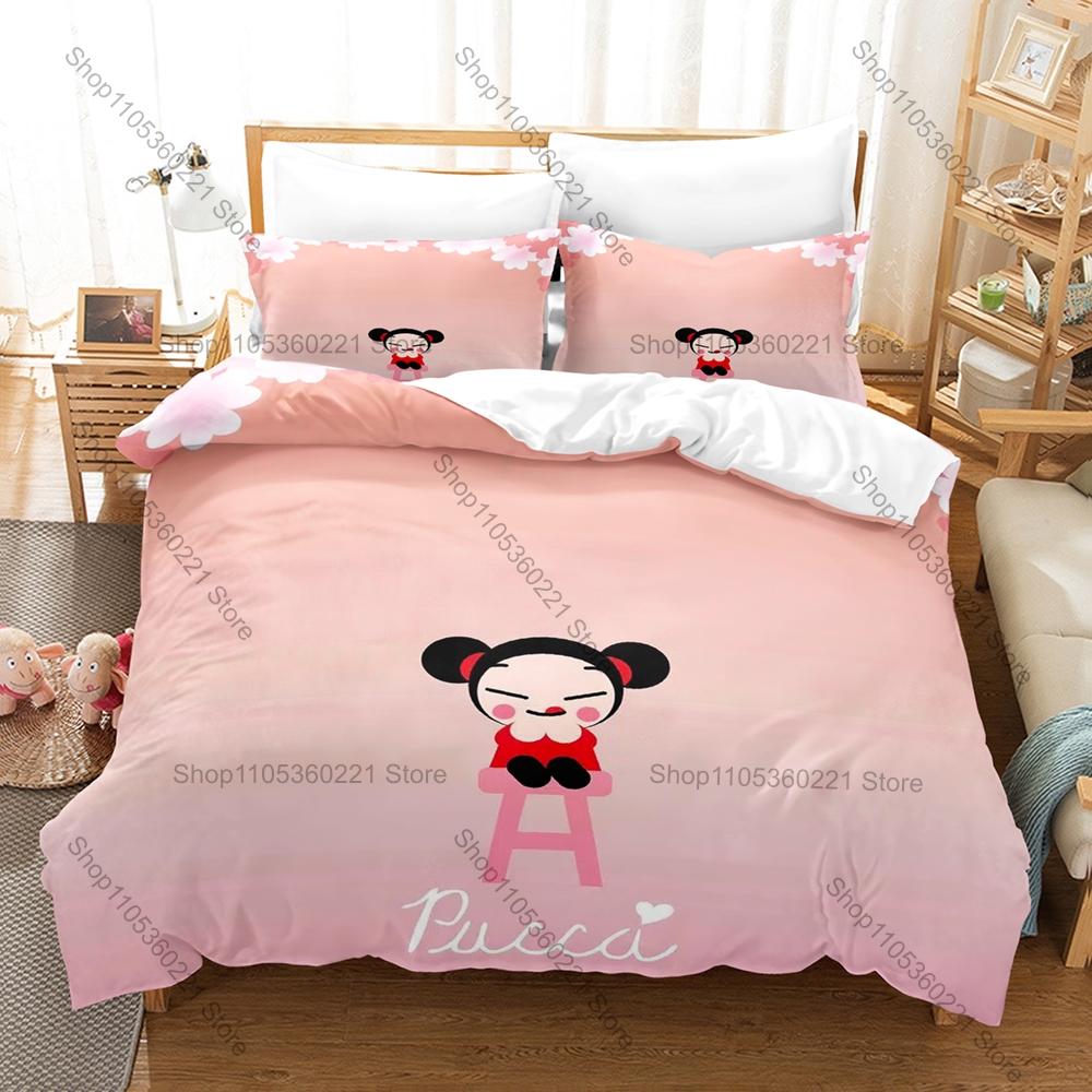 Cool Cartoon Pucca & Garu Bedding Set 3 Piece Lovely Kpop Pattern Duvet Cover Set Single Twin Full Queen King Size Decor