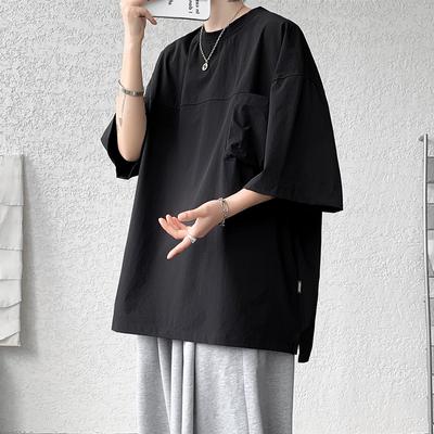T-Shirts für Männer 2024 Übergroßes Basic-T-Shirt Drop-Shoulder-T-Shirt Streetwear Tops T-Shirt K2Y