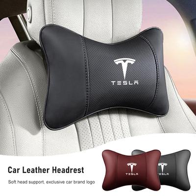 AMM1 Car Leather Seat Headrest Neck Pillow Head Cushioning Accessories For Model 3 Model S Model X Model Y Cybertruck Roadster