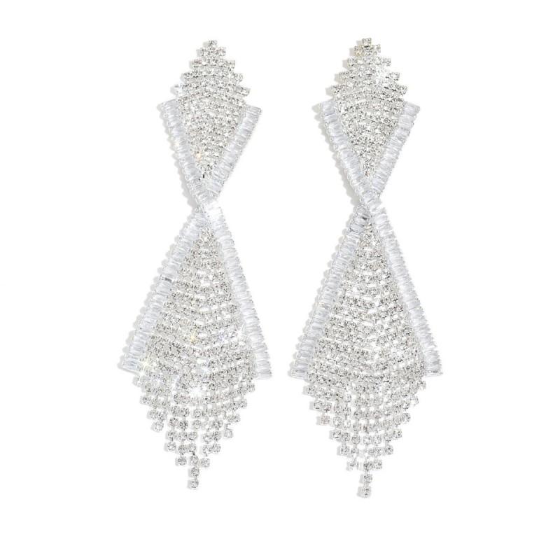 Elegant Geometric Leaf Tassel Earrings With Full Rhinestone Accents Plated Copper Studs Women