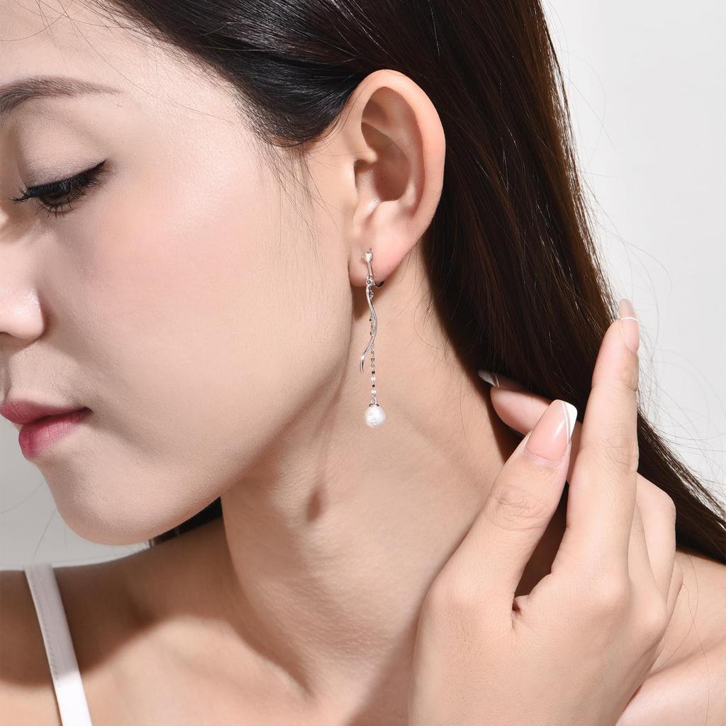 Painless Earrings for Dangling Silver Pearl Entrance High School Students FH.bird Women, Pearls, Hypoallergenic, 925, Earrings, Weddings, Ceremonies,