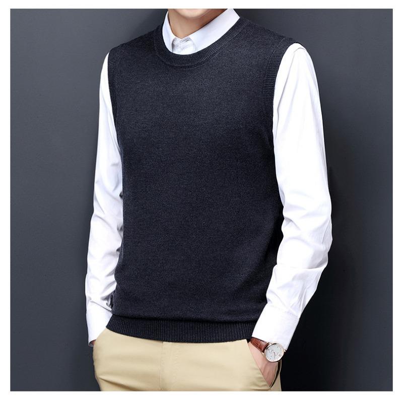 Men S Winter Sleeveless Knit Vest Middle Aged Solid Sweater