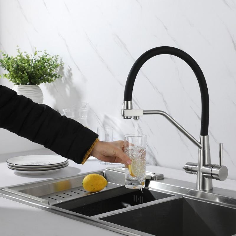 Kitchen 3-in-1 Pure Water Faucet Stainless Steel Silicone Faucet Bathroom Hot & Cold Swivel Pure Water Kitchen Sink Faucet