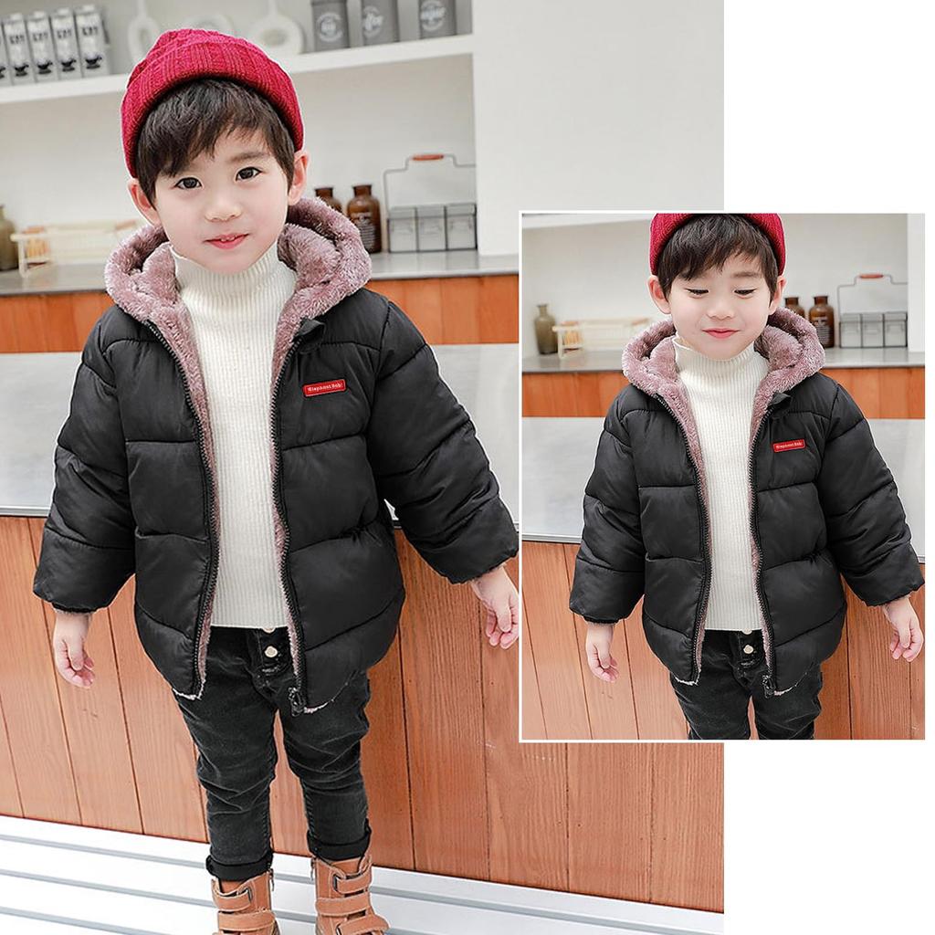 QOOLY Down Hooded Down Winter Warmth Coat for Boys and Thick Cute Blouson Jacket for Girls and Size 90 Kids' Coat, Jacket, Toddlers, Fleece-Lined,