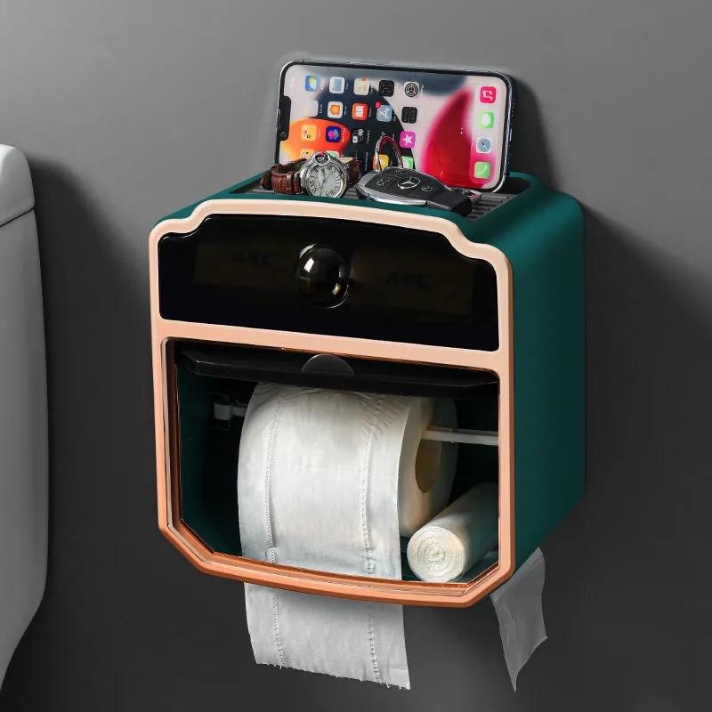 WTEMPO Haushalts-Tissue-Box Wandmontierte perforierte Toilettenpapierschublade Toilette Wasserdichte Rollen-Toilettenpapierhalter