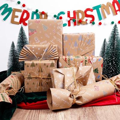 Großes zweiseitiges Retro-Kraft-Weihnachtspapier zum Verschenken
