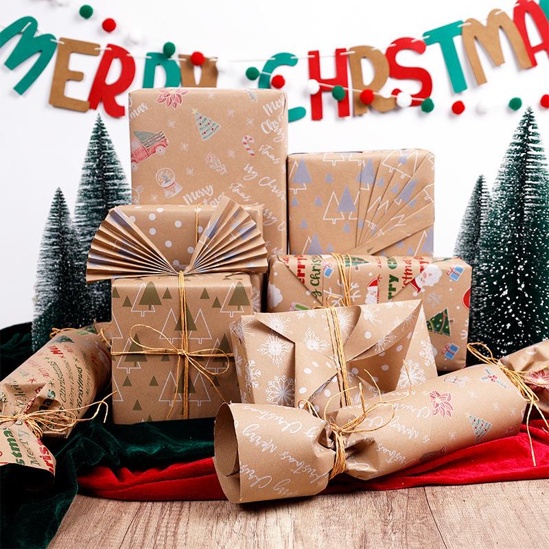 Large Double-Sided Retro Kraft Christmas Gift Wrap Paper