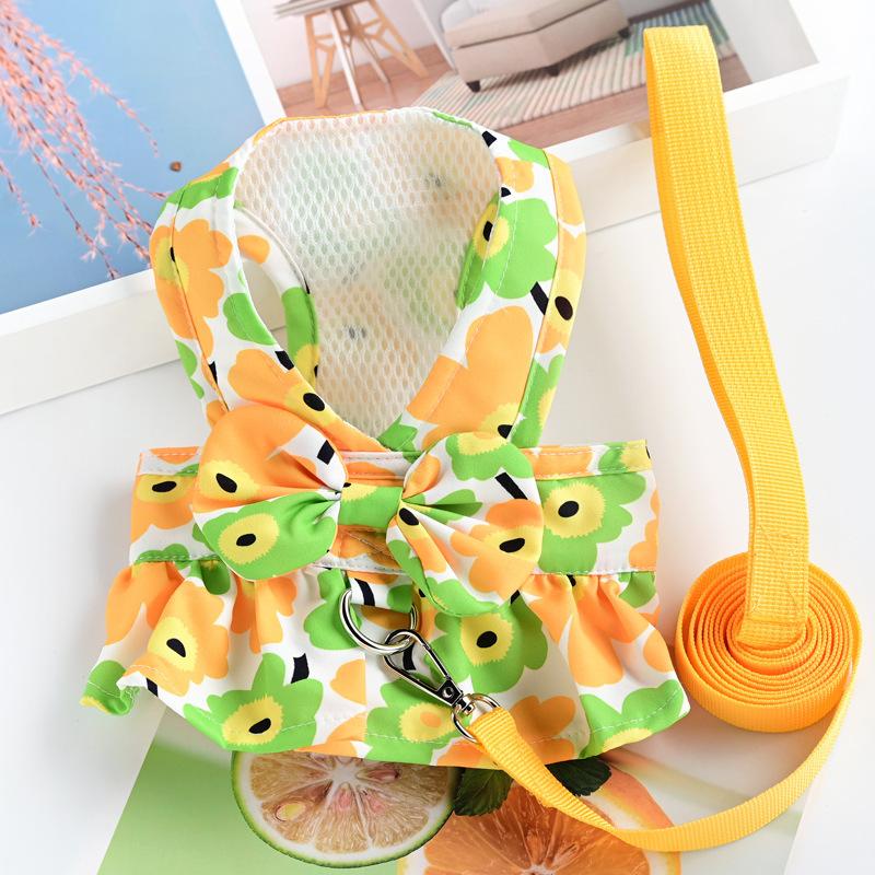 

Домашний чихуахуа померанский шпиц маленькая собака одежда для собак платье принцессы нагрудный ремень поводок весна лето XL жёлтый