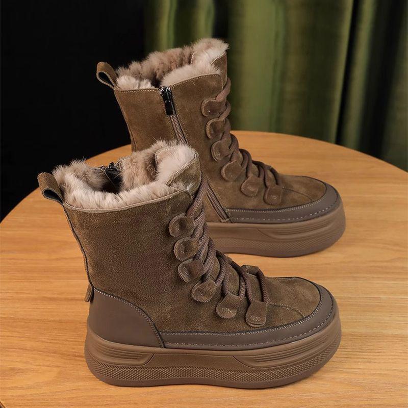 

Зимние женские кожаные полусапоги до середины икры с мехом, толстой подошвой и теплой вельветовой подкладкой, 2025 40