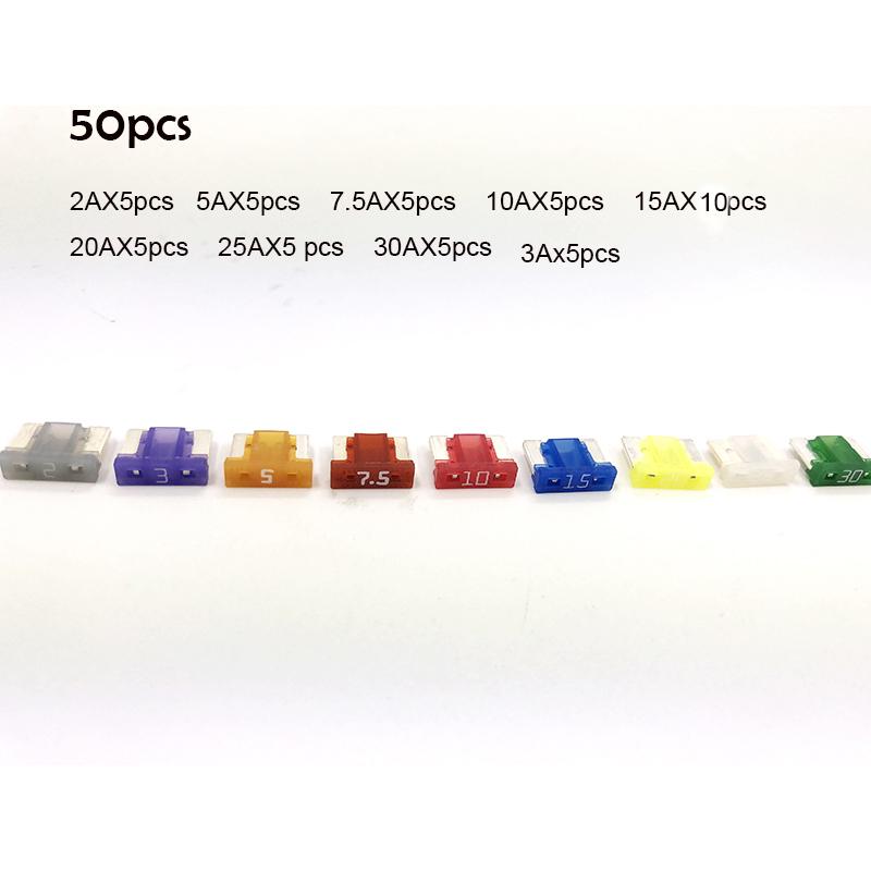 Micro Blade Fuses 50pc Assortment Pack - Car Auto Electrical Replacement Fuse 50pcs mix