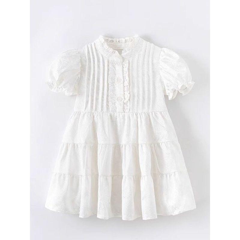 Girl Princess Dress Summer Dress New Arrival Fashion Kids White Stand Collar Birthday Dress Girl Shirt Dress