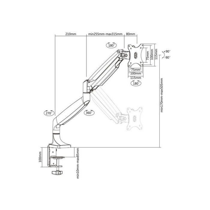 Support TV avec Bras TooQ DB3032TNR-S Argenté