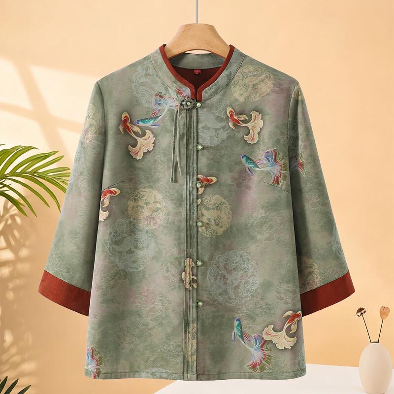 

Women s Mid-Age Spring/Summer Round Neck Cardigan Shirt 4XL