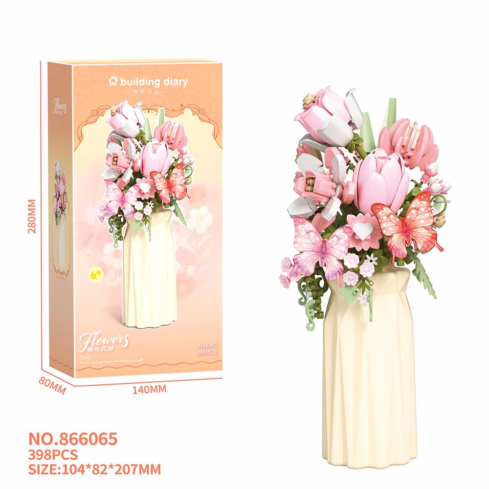 High-Quality Girls Play sets High-Quality Bouquet High-Quality Building High-Quality Blocks High-Quality Flowers High-Quality With High-Quality Vase With box