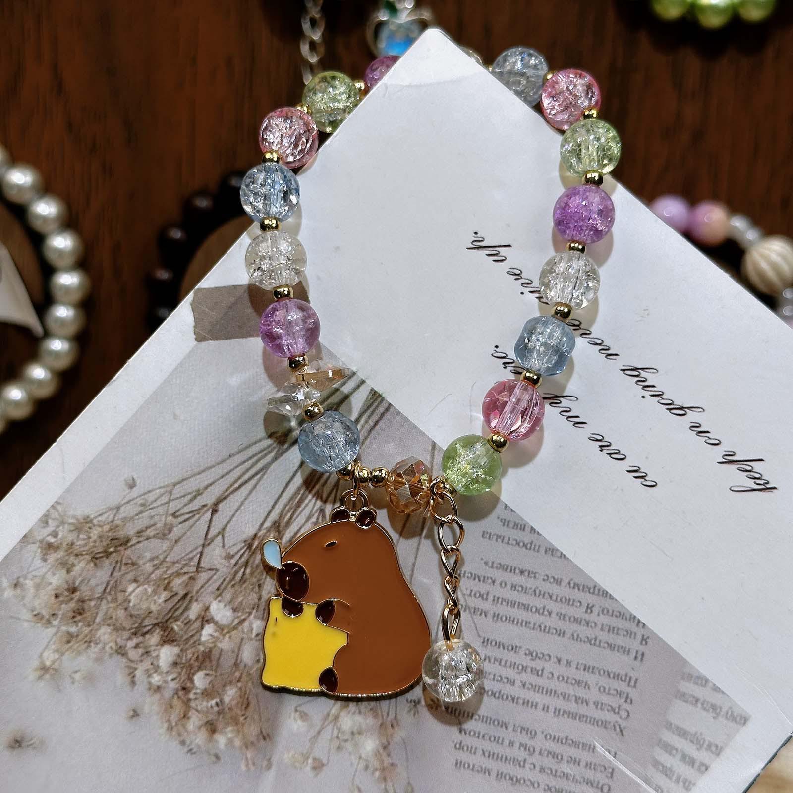 

Student Crackle Crystal Kapibara Beaded Bracelet with Cartoon Pendant - Best Friend Accessories for Women