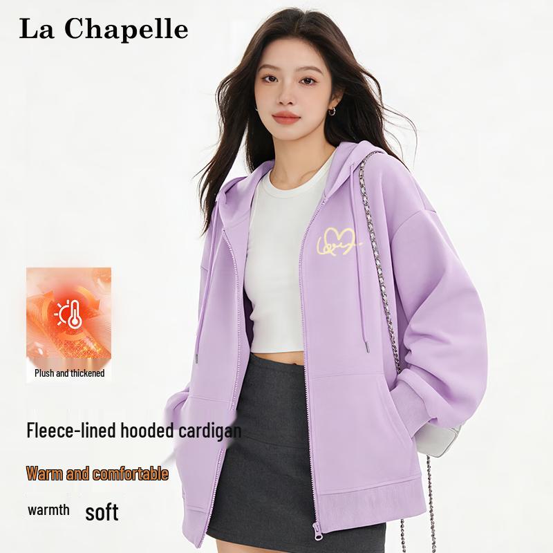 La Chapelle Women s Fleece Lined Hooded Open Cardigan Sweatshirt XL