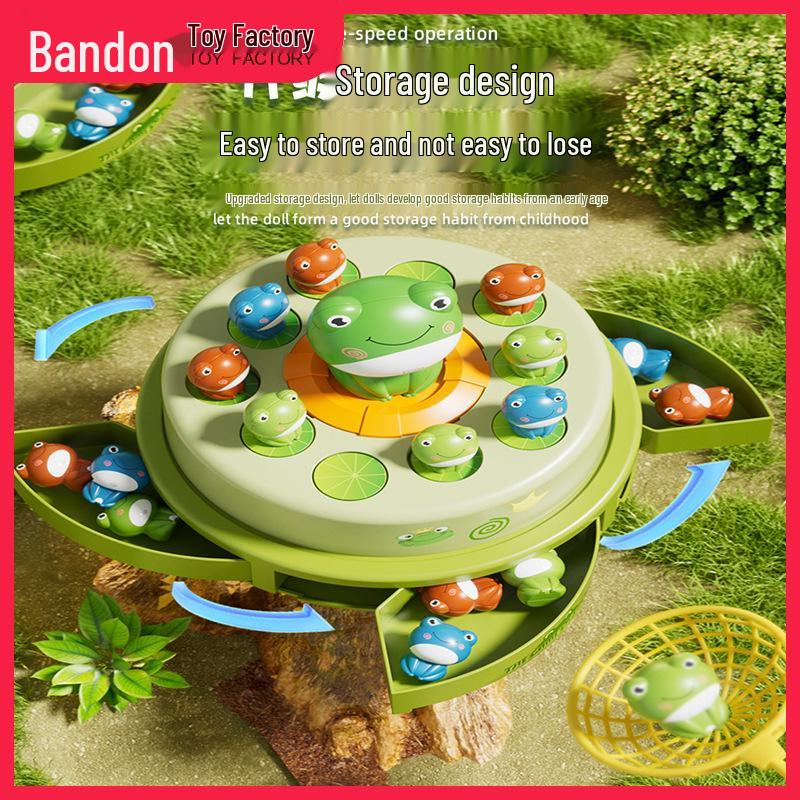 

Electric Toy Frog Catapult with Music & Cartoon Scoop Net - Educational Disc Game for Kids