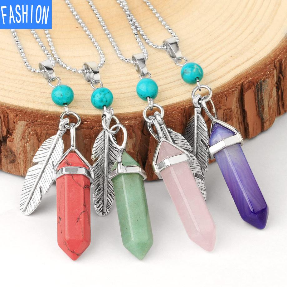 Kristall vielseitige beliebte sechseckige Pyramide Naturstein Feder Anhänger Kugel Halskette