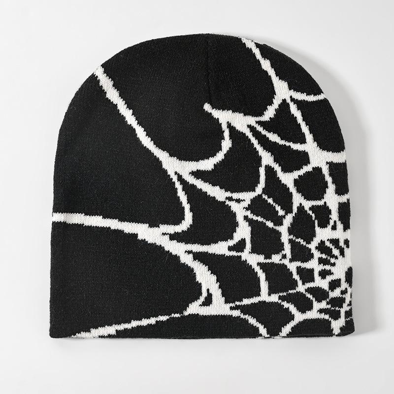 Spider Web Jacquard Knitted Beanie - Unisex Warm Winter Hat, Trendy European & American Style