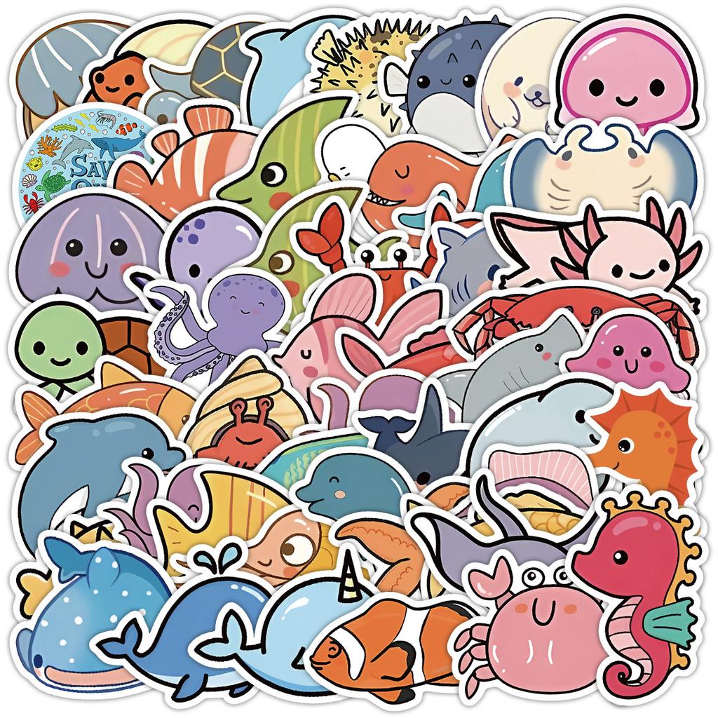 50 New Style Marine Animal Graffiti Stickers Water Cup Suitcase Waterproof Decorative Stickers Creative Stationery Stickers