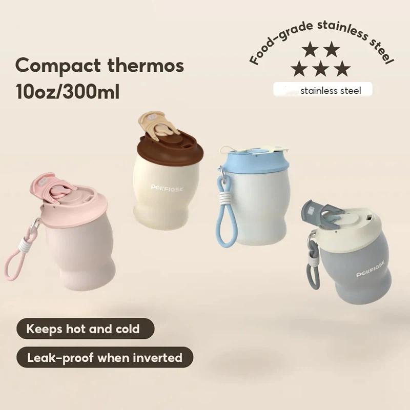 280mL Portable Insulated Coffee Mug Mini Stainless Steel Dual Spout Hot Cold Thermal Cup for Daily Use
