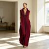 Ärmelloses Damenkleid Stehkragen V-Ausschnitt Langes Kleid Lockere Passform Polyester Elegantes Kleid mit geometrischen Mustern Bedruckt Tägliches Outfit