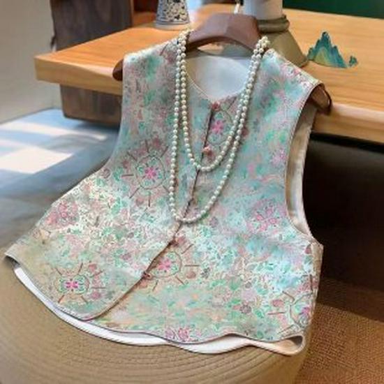 2026 Spring Chinese Embroidery Frog Button Vest: Classical Jacquard Sleeveless Outerwear for Women Extra Large