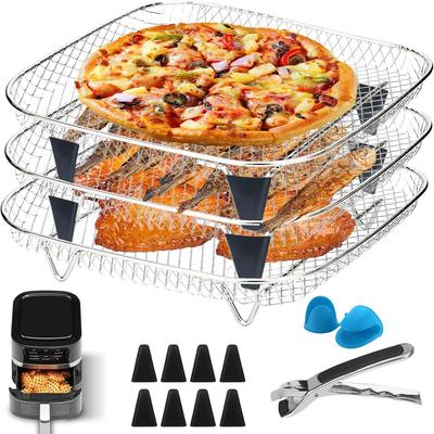Three-Tier Stainless Steel Air Fryer Grill Rack & Mesh Baking Accessory