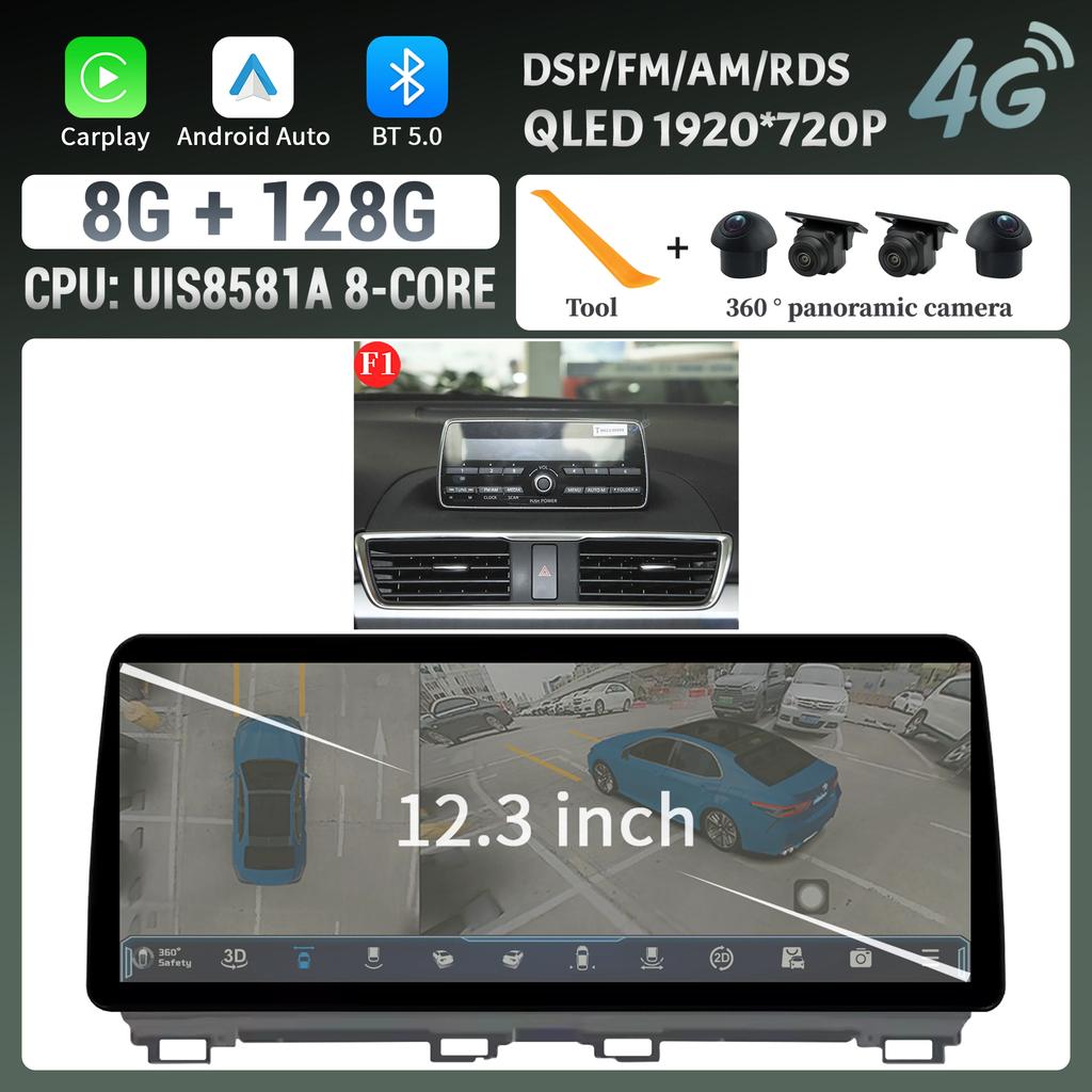 12.3"Car Radio Multimedia GPS For Mazda 3 Axela BM 2013-2017 Android 14 Navigation Wireless BT Carplay Head Unit Screen Stereo