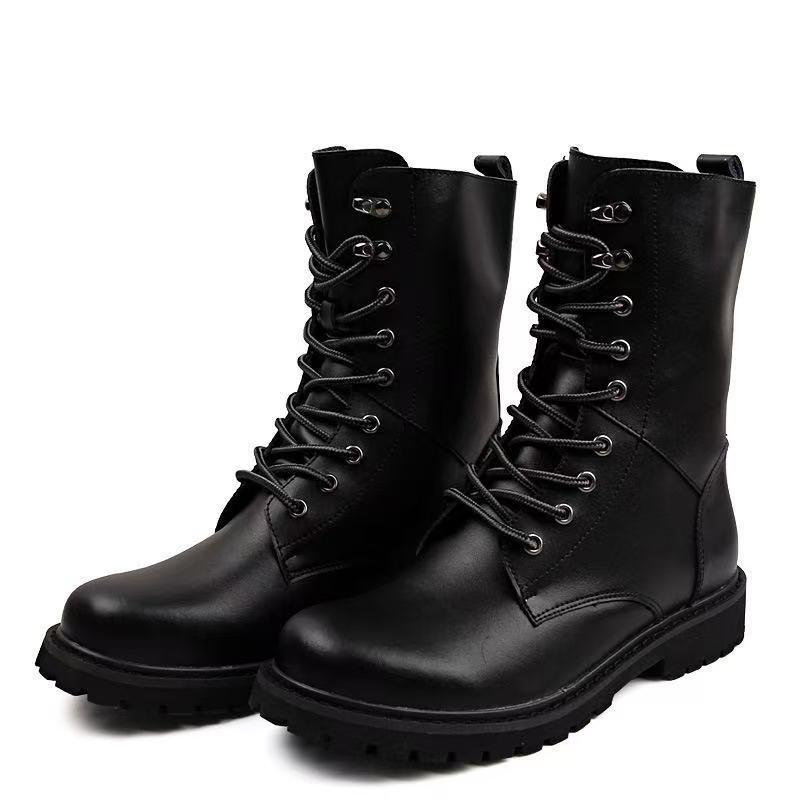 

Spot Leather Military-Style High-Top Non-Slip Fleece-Lined Combat Boots - Lightweight, Wear-Resistant, and Warm for Hiking and Work. 39