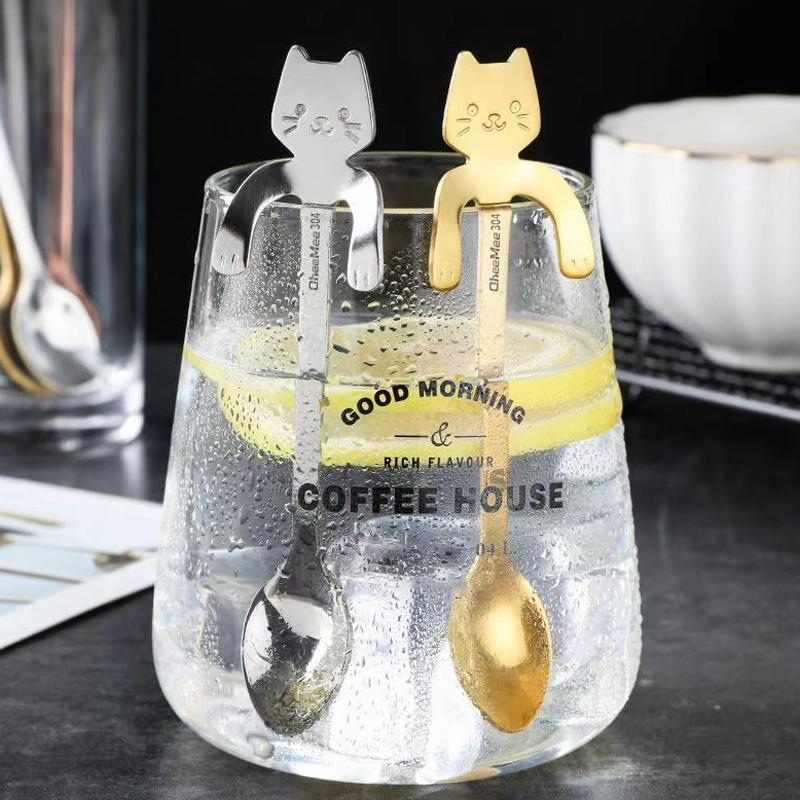 Stainless Steel Hanging Cup Spoon Cat Spoon Coffee Spoon Cake Spoon Dessert Spoon Mug Spoon Hanging Spoon Handheld Gift Spoon