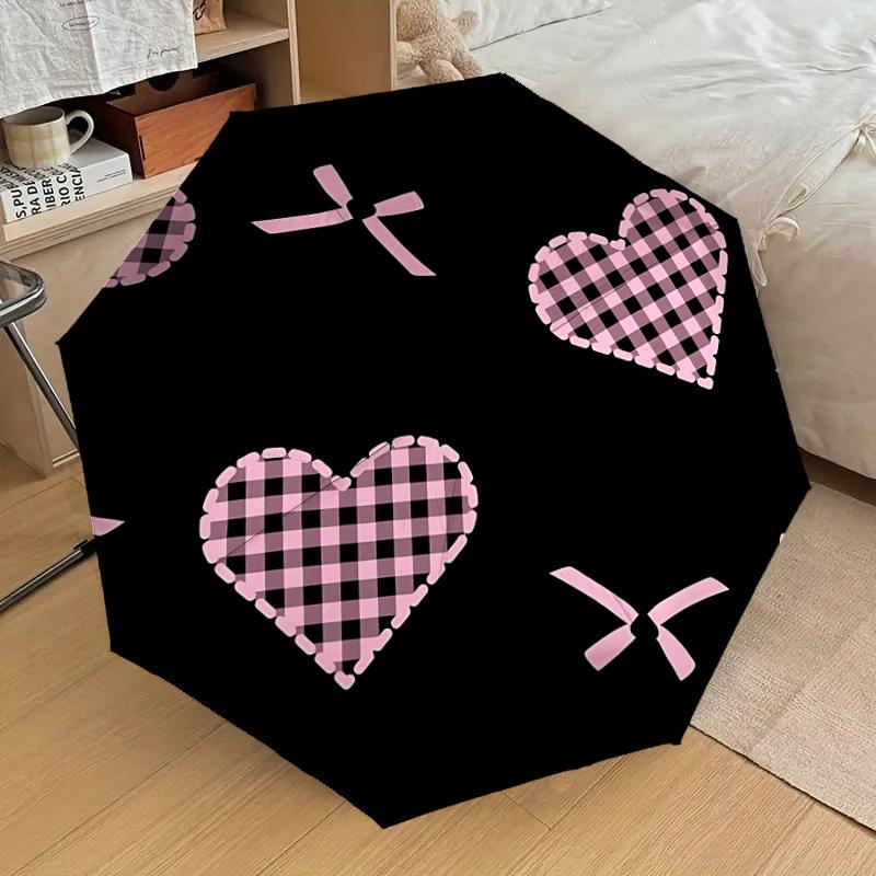 

1pc Heart Print Bow Automatic Folding Umbrella, Casual Outdoor Accessory, Birthday Festival Gift yy251126144