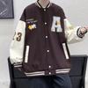 Chaqueta de béisbol para hombre, con botones completos, cuello alto, manga larga, abrigo con bolsillos, diseño de bordado de letras, ropa deportiva de color a juego
