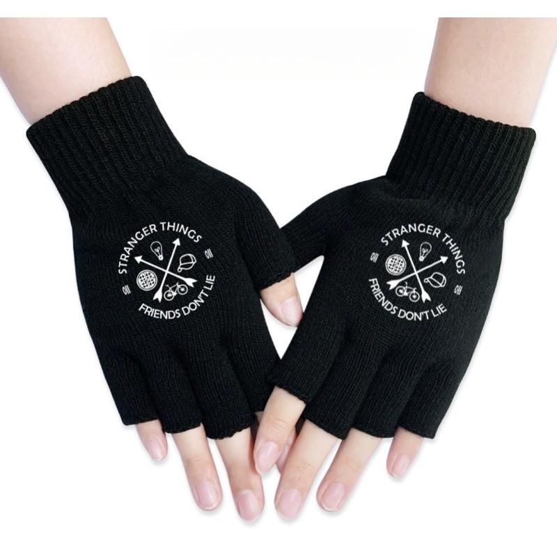 Stranger Printed Cotton Autumn Winter Warm Knitted Touch Gloves Fingerless Gloves