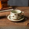 High-class Sense of Retro Coffee Cups and Saucers Set of Creative Rough Pottery Flower Cups Household High-grade Exquisite Mugs