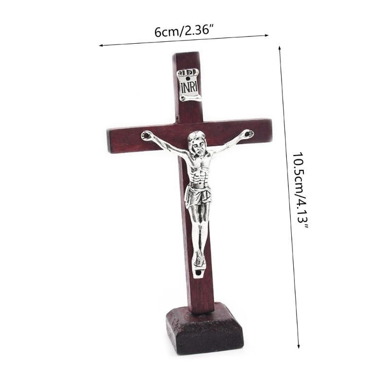 10pcs Wooden Ornament Tabletop Ornament Standing Crucifix Decoration