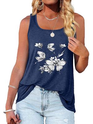 Damen Mode O-Ausschnitt Print Tanktop Sommer Lässiges Ärmelloses T-Shirt