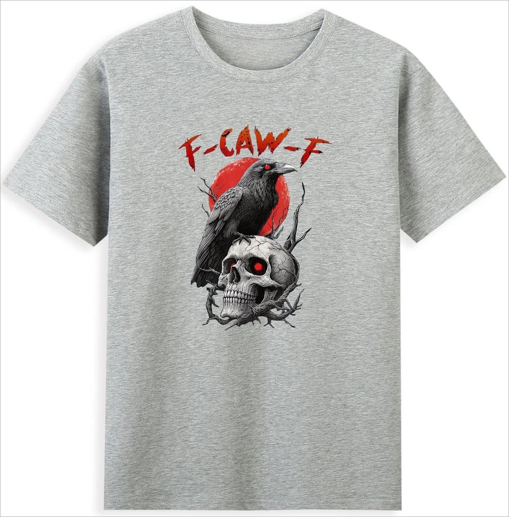 F-Caw-F Black Crow Funny Bird with Skull Halloween Gothic T-Shirt Men Clothing Comfortable