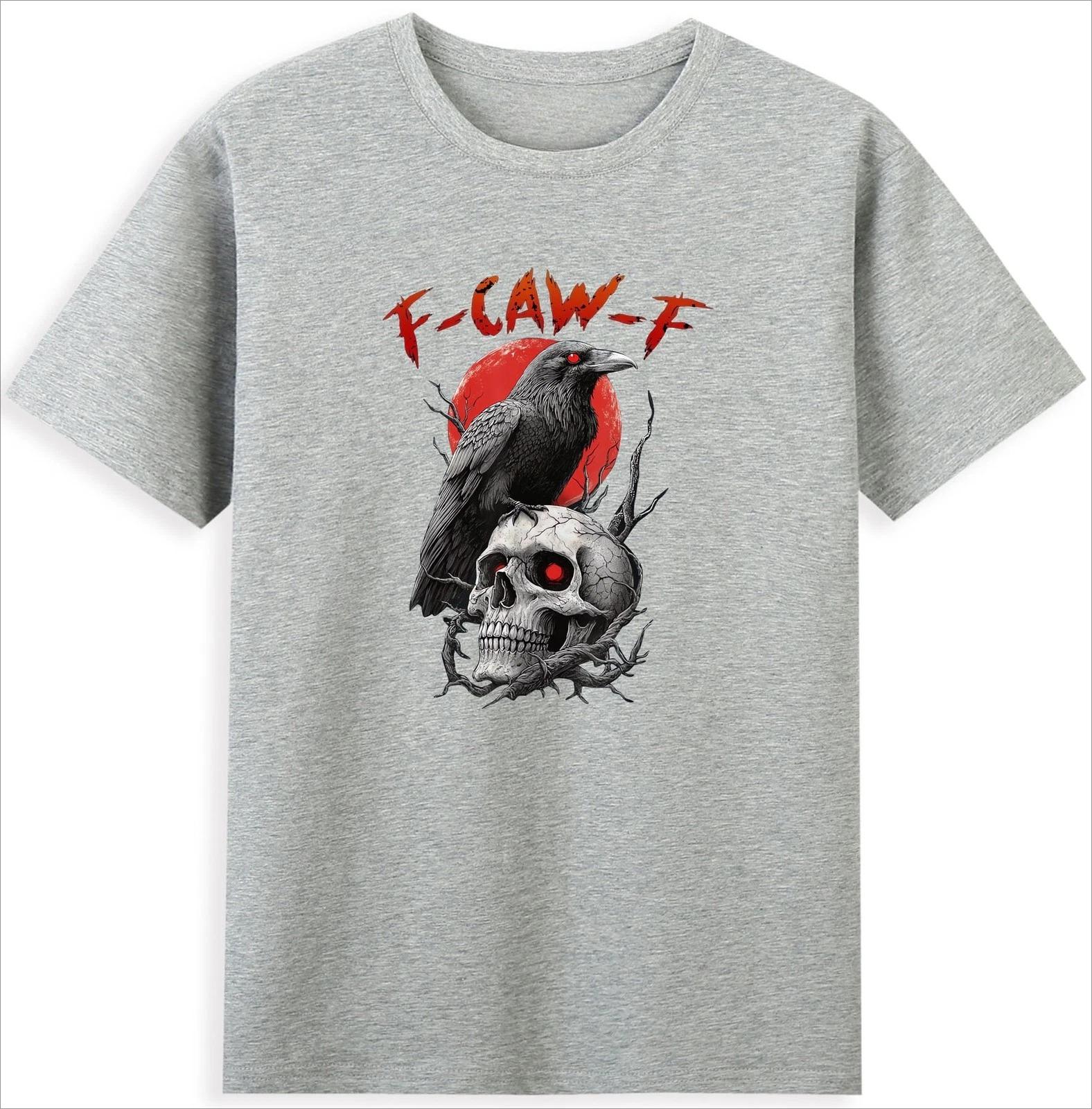 

F-Caw-F Black Crow Funny Bird with Skull Halloween Gothic T-Shirt Men Clothing Comfortable 4XL