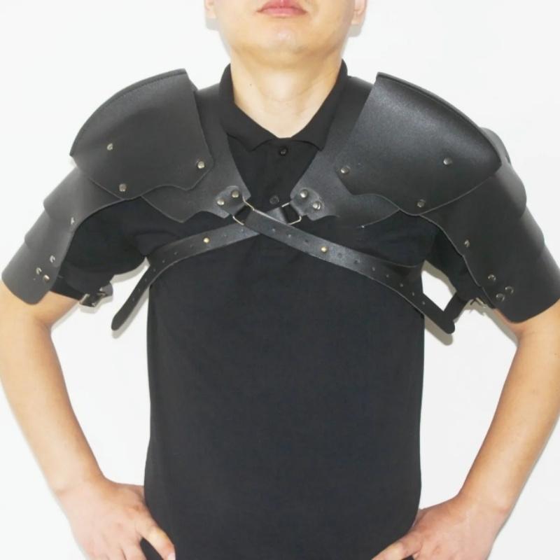 Medieval Shoulder Pauldron Adjustable Black Buckle Steampunk PU Leather Shoulder Armors Cover Cape Live Show DJ Club Men Costume