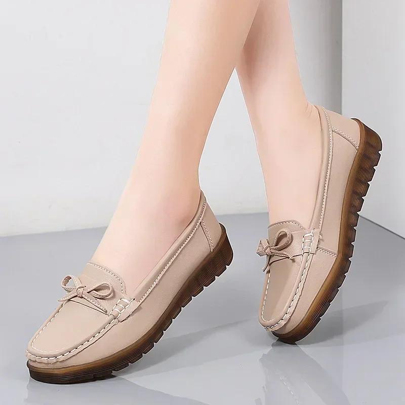 Mocasines Zapatillas Ligeras de Cuero Genuino para Mujer Zapatos Planos Suaves Antideslizantes Mocasines Estilo Nuevo Slip On Zapatos Casuales Bean