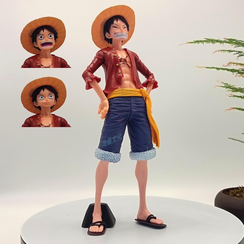 Hot 28cm One Piece Anime Figure Confident Smiley Luffy Three Form Face Changing Doll Action Figurine Model Toys Kits
