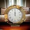12-Inch Brass Antique Ship Porthole Clock - Nautical Marine Timepiece - Silent Analog Battery Quartz Wall Decor for Home & Office