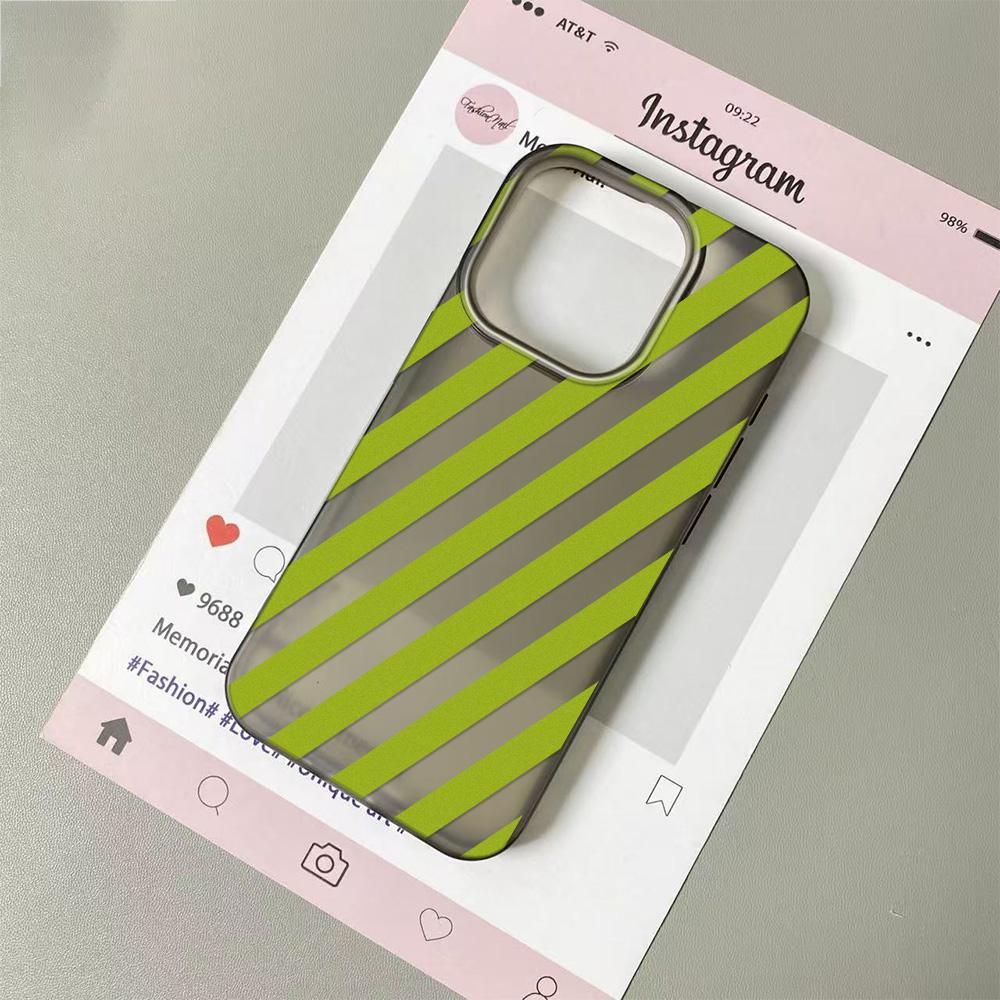 Retro Green Diagonal Stripe Phone Case For IPhone 11Pro 13 15 PIus 14 12Pro 16 17 Pro Max Case 17Air Clear Soft Cover Cases