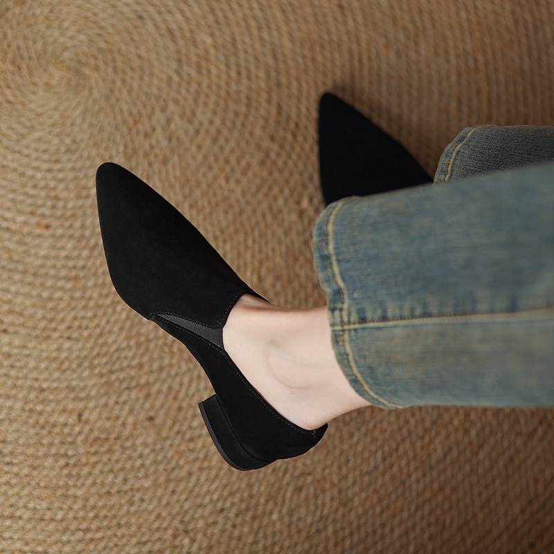 Krazing Pot Sheep Suede Autumn Winter Shoes low Heels slip on Size 43 Size 42 Pointed Toe Deep Mouth Pumps