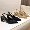 Černé sandály Ženy Letní móda Dámské Sandály Špičaté lodičky Ženy Boty Kancelářské šaty Boty Sexy Vysoké boty na čtvercovém podpatku