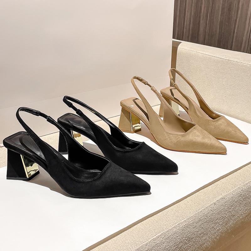Černé sandály Ženy Letní móda Dámské Sandály Špičaté lodičky Ženy Boty Kancelářské šaty Boty Sexy Vysoké boty na čtvercovém podpatku
